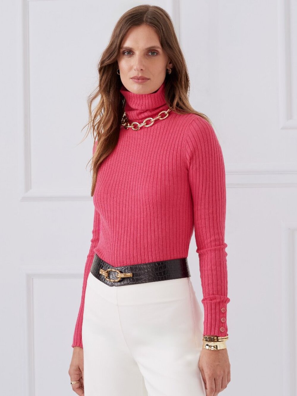 J McLaughlin Arlette Turtleneck - Heather Hot Pink NEW